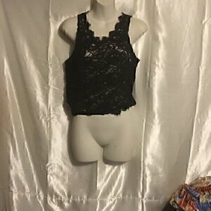 Black Eyelet Lace Hollow out Cropped Tank Top L